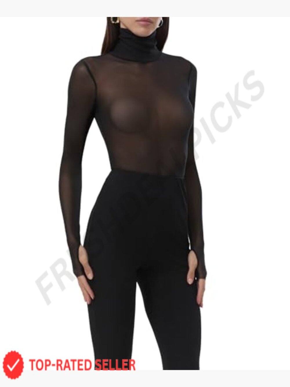 Sheer Mesh Long Sleeve Turtleneck Crop Top Fitted Thumbholes Lightweight - Picture 2 of 6